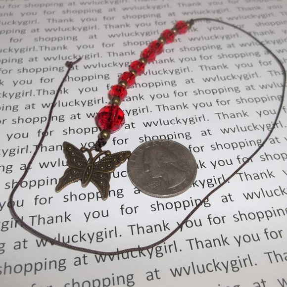 New Bookmark Bookmarker Gift Idea Bronze Butterfly Red Beaded Bookworm Gift 8139 - Picture 6 of 9